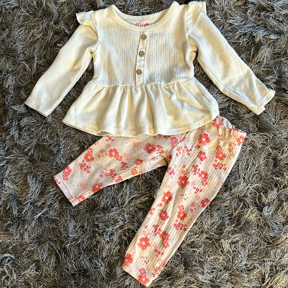 Delias Baby Girl 2-Piece Ruffle Top & Floral Leggings Set